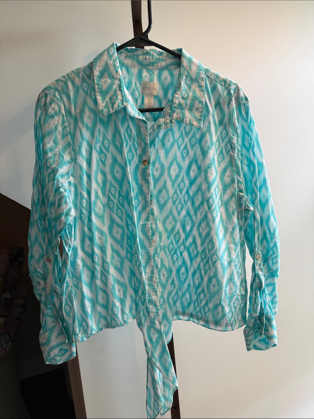 Chico's Aqua Ikat Button-Front Shirt